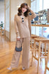 Casual Color Contrast Sweater V-neck Loose Top With Pants